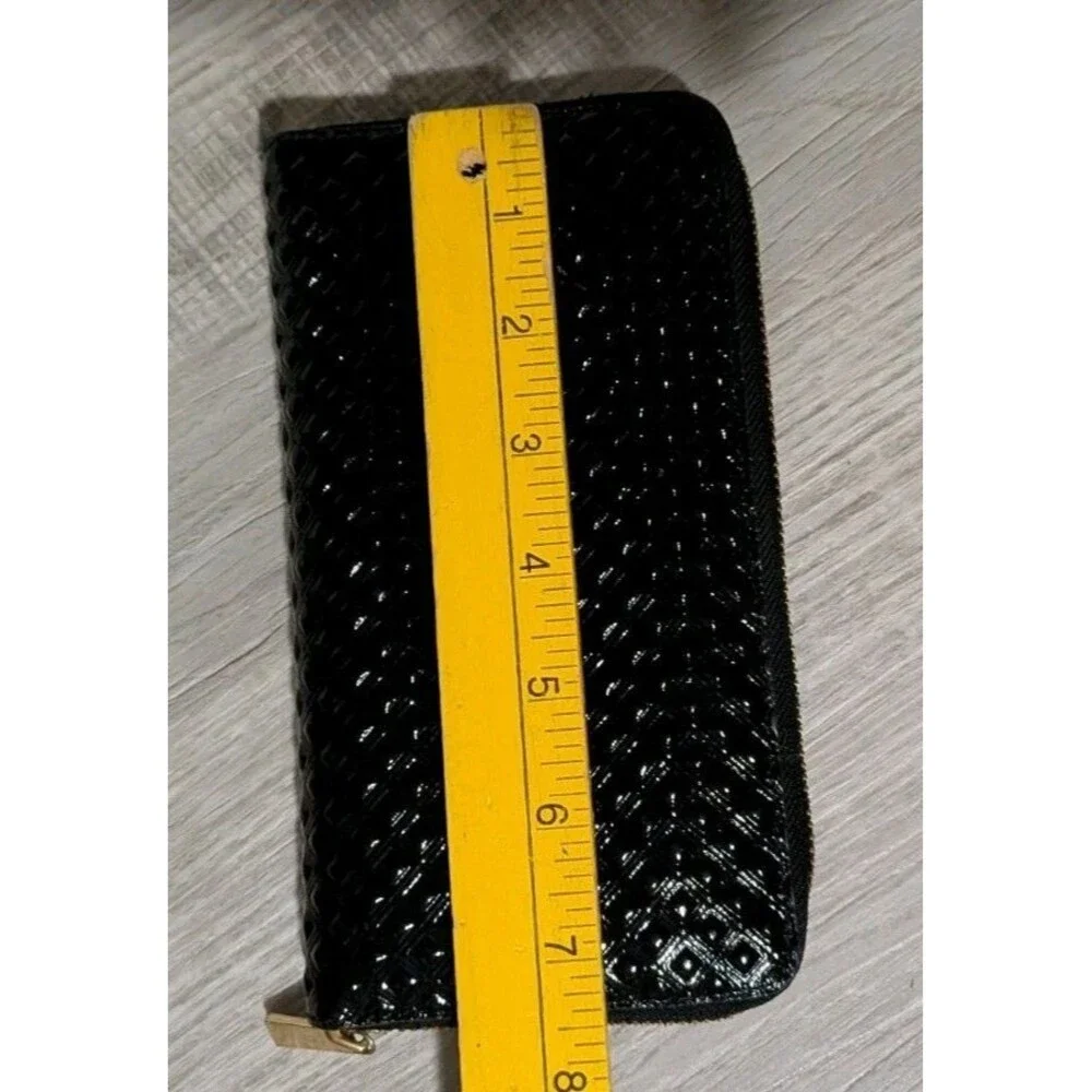 TORY BURCH Marion Party Black Embossed Leather Continental Zip Wallet